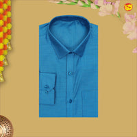 Blue With White Readymade Shirt And Matching Border Dhoti Set for Men