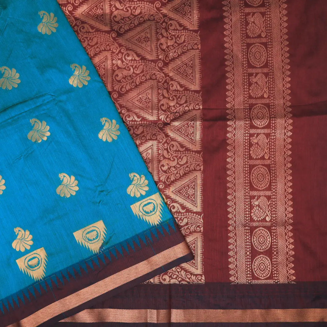 Blue With Black  Premium Quality Kalyani Cotton Saree