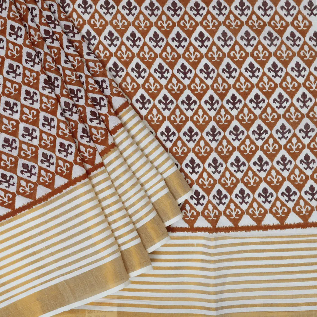 Onam Kerala Elegant semi tissue printed Traditional Fancy Border  Tissue Saree (Matching Plain Blouse Included)