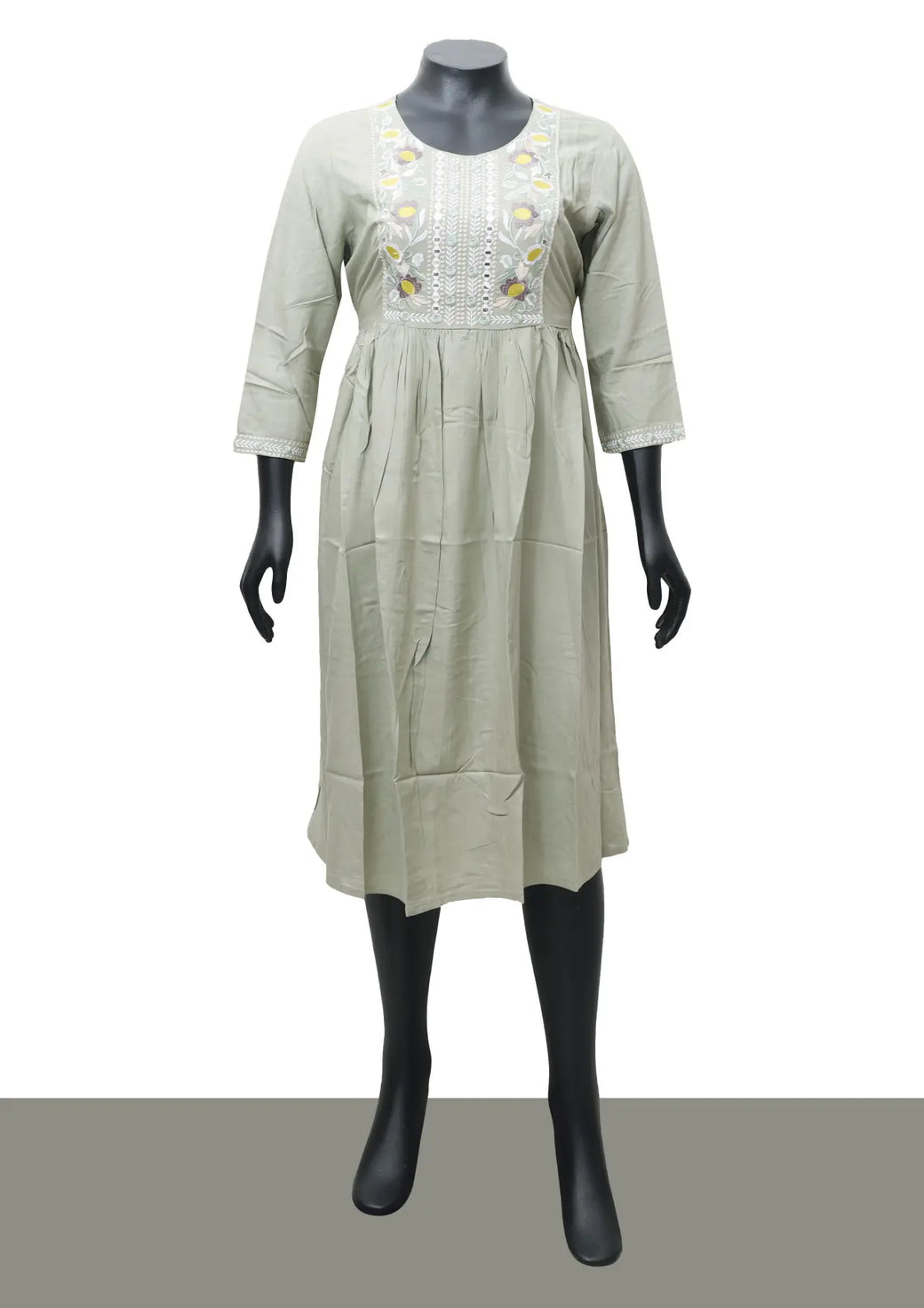 Sage Green Printed Ladies Branded Readymade Long Top