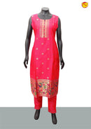 Rani Pink Cotton Silk Jacquard Kurta Pant With Banarasi Silk Dupatta - Thenianantham