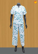 White with blue Women Night Suit Printed - Thenianantham