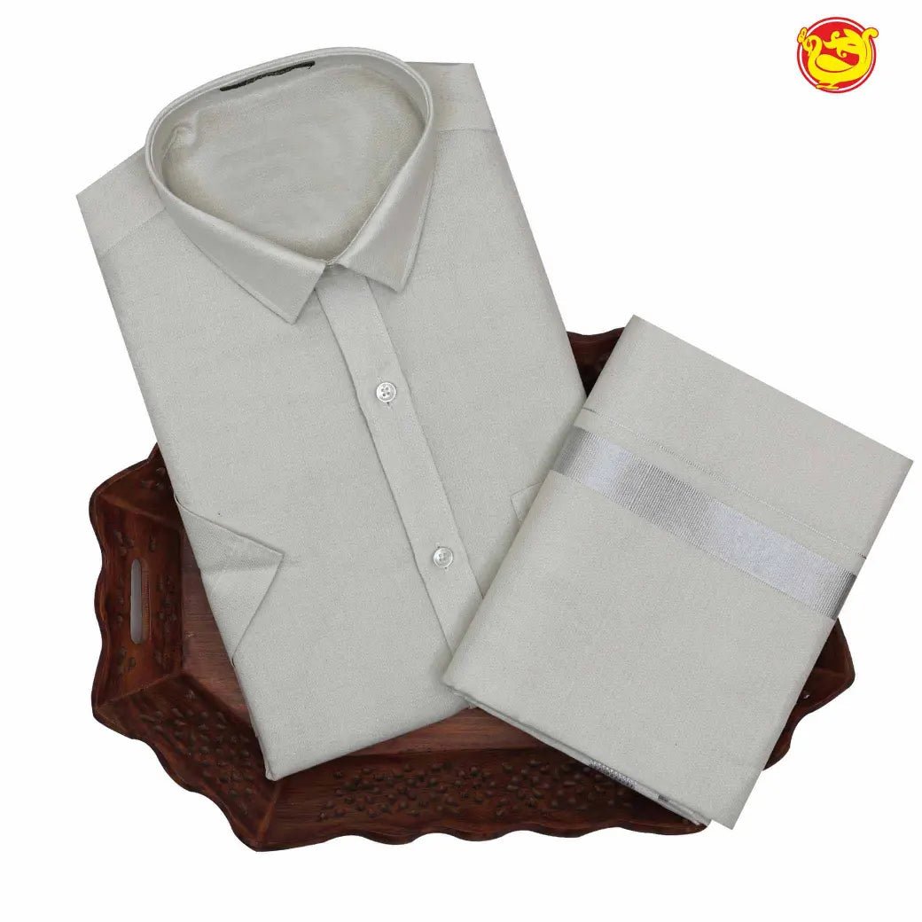 Silver colour Men’s flexi fit dhoti and readymade shirt set