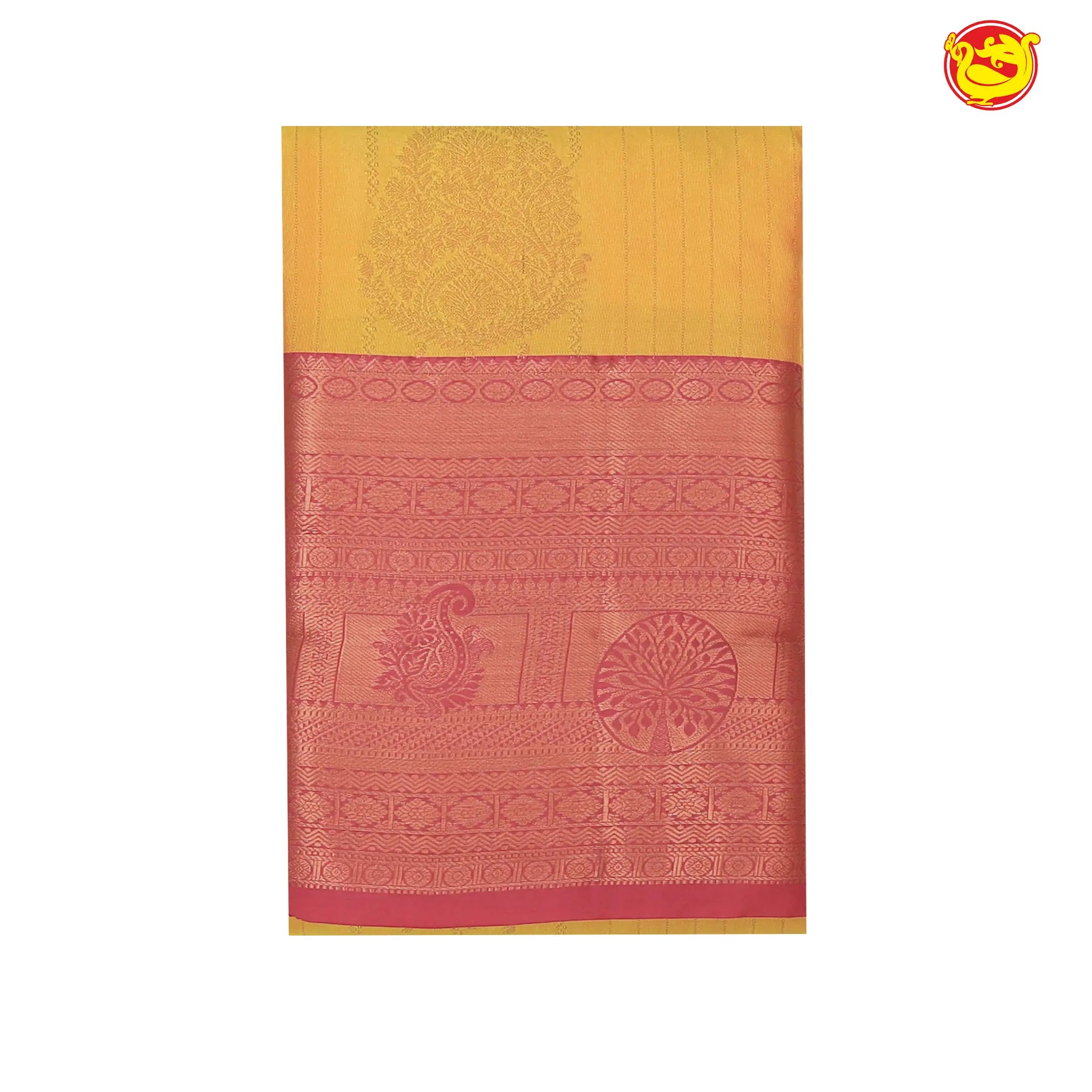 Golden Mustard with Red Soft Silk Saree