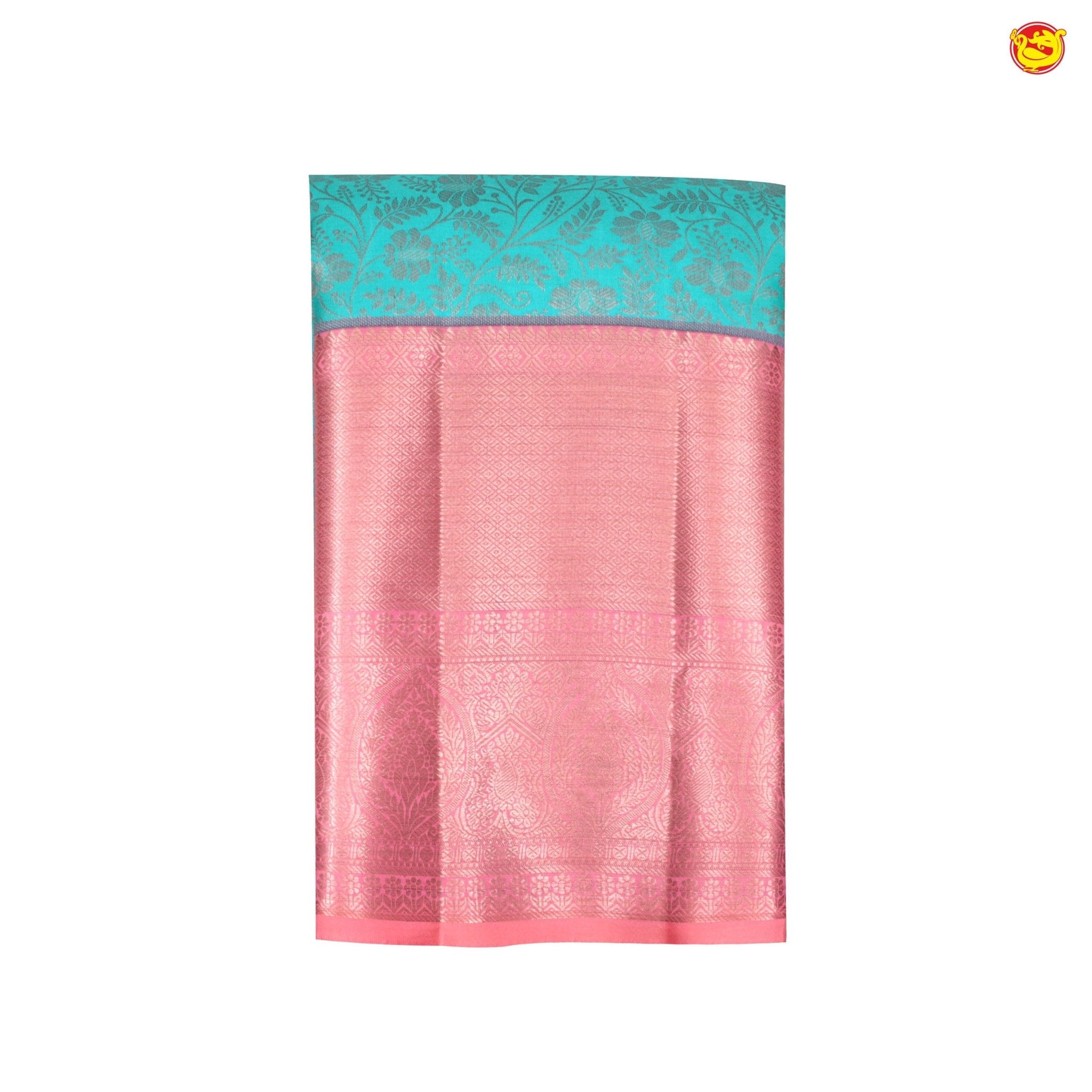 Sky blue with peach pure Kanchipuram silk saree