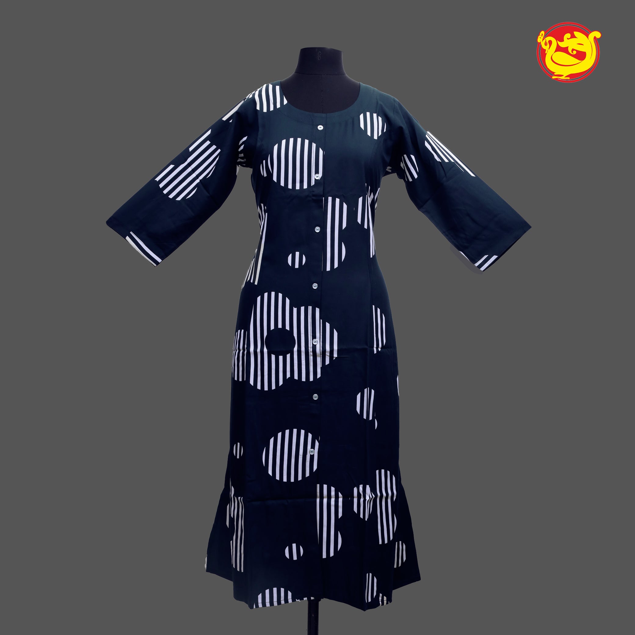 Navy Blue with White Printed Ladies Branded Readymade Long Top