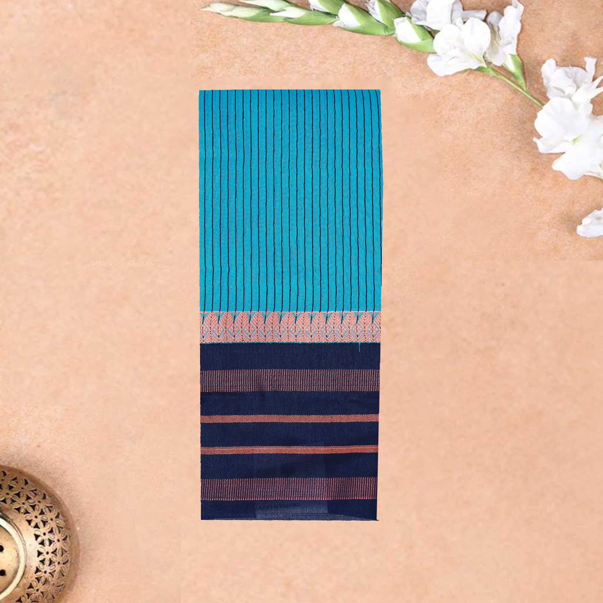 Blue With Navy Blue Silk Cotton Saree