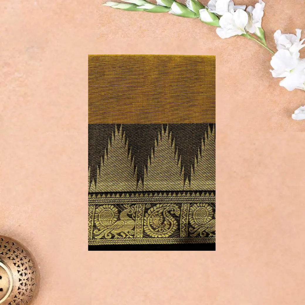 Double Shade Mustard Yellow with Black Pure Chettinad Cotton Saree