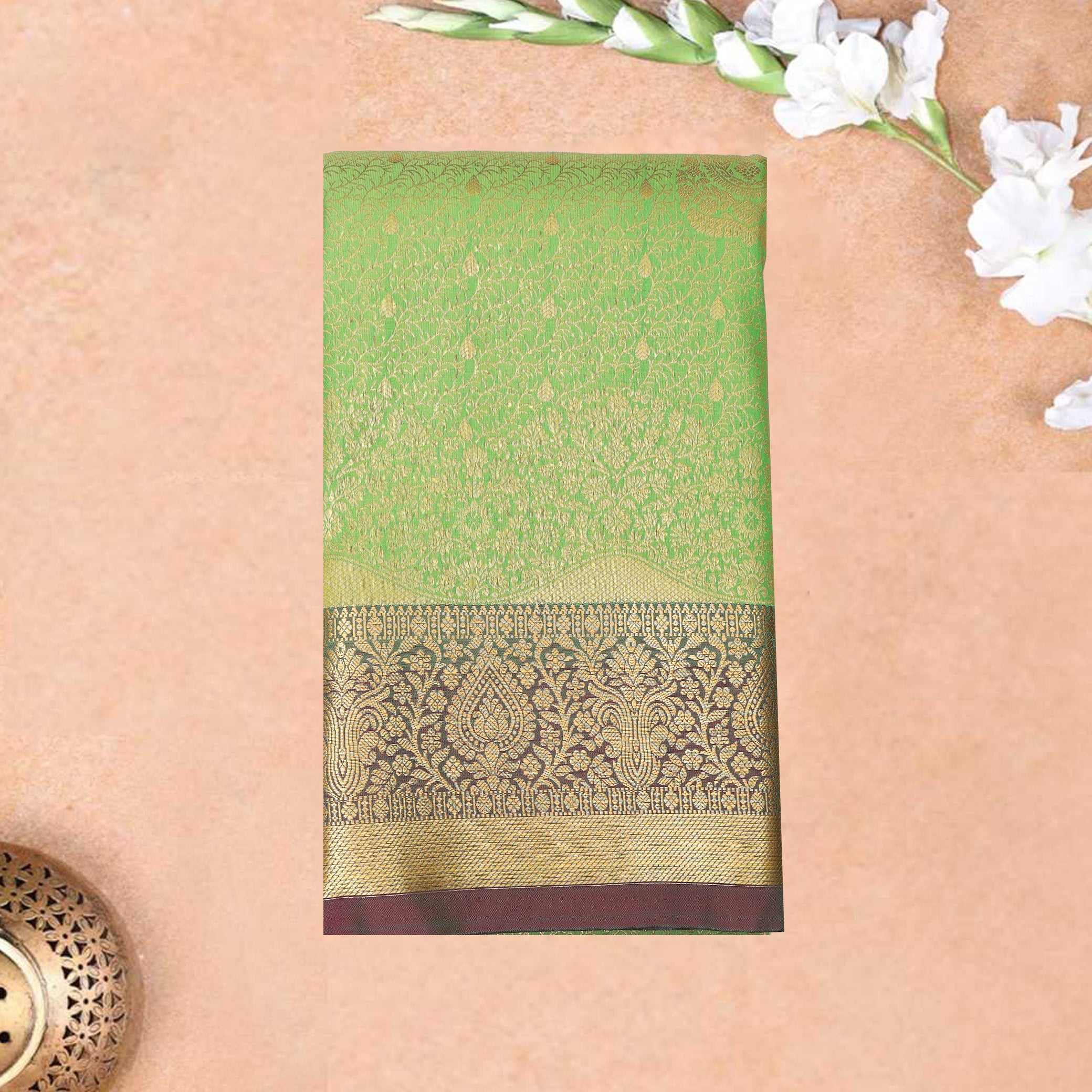 green and pink Art Silk Saree