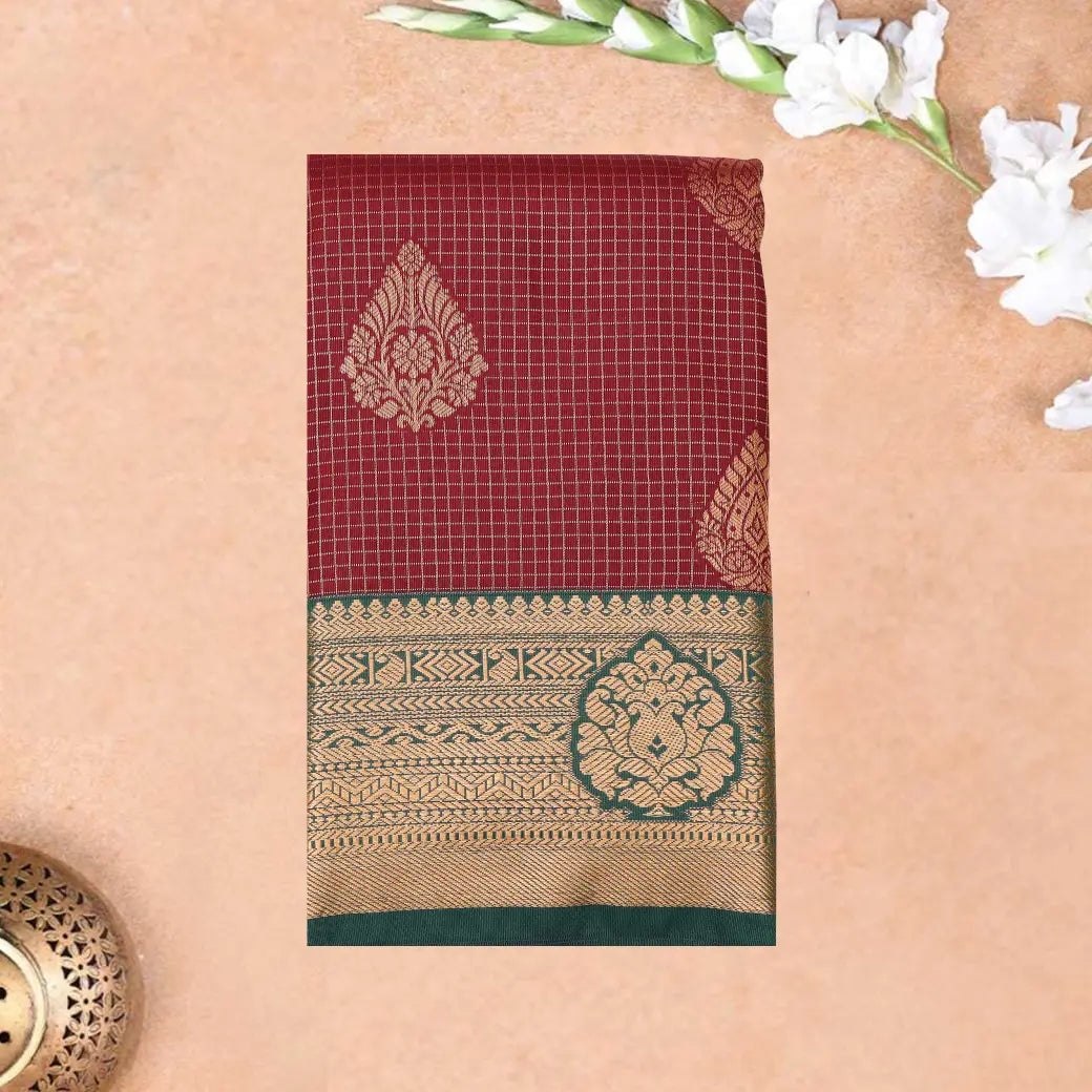 Maroon with Green Art Silk Saree