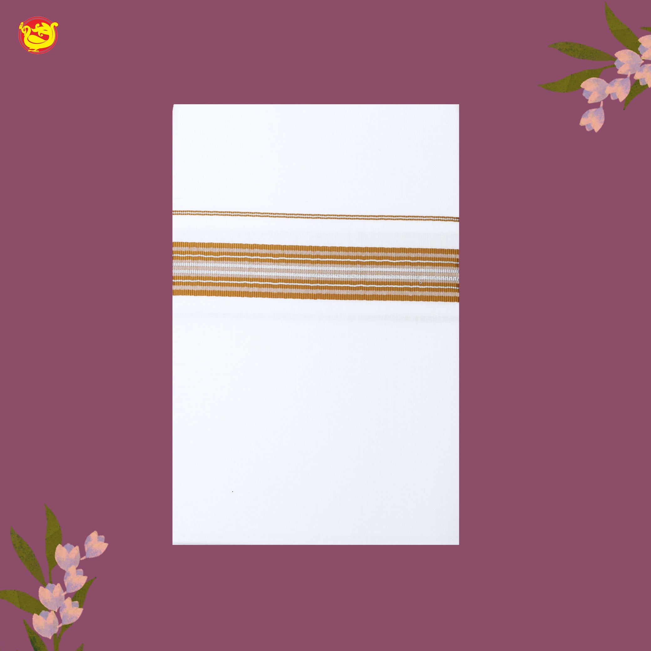 White with gold castel Fancy Border Single Layer Cotton Men’s Dhoti