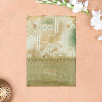Olive Green With Sandel Floral Design Dola Silk