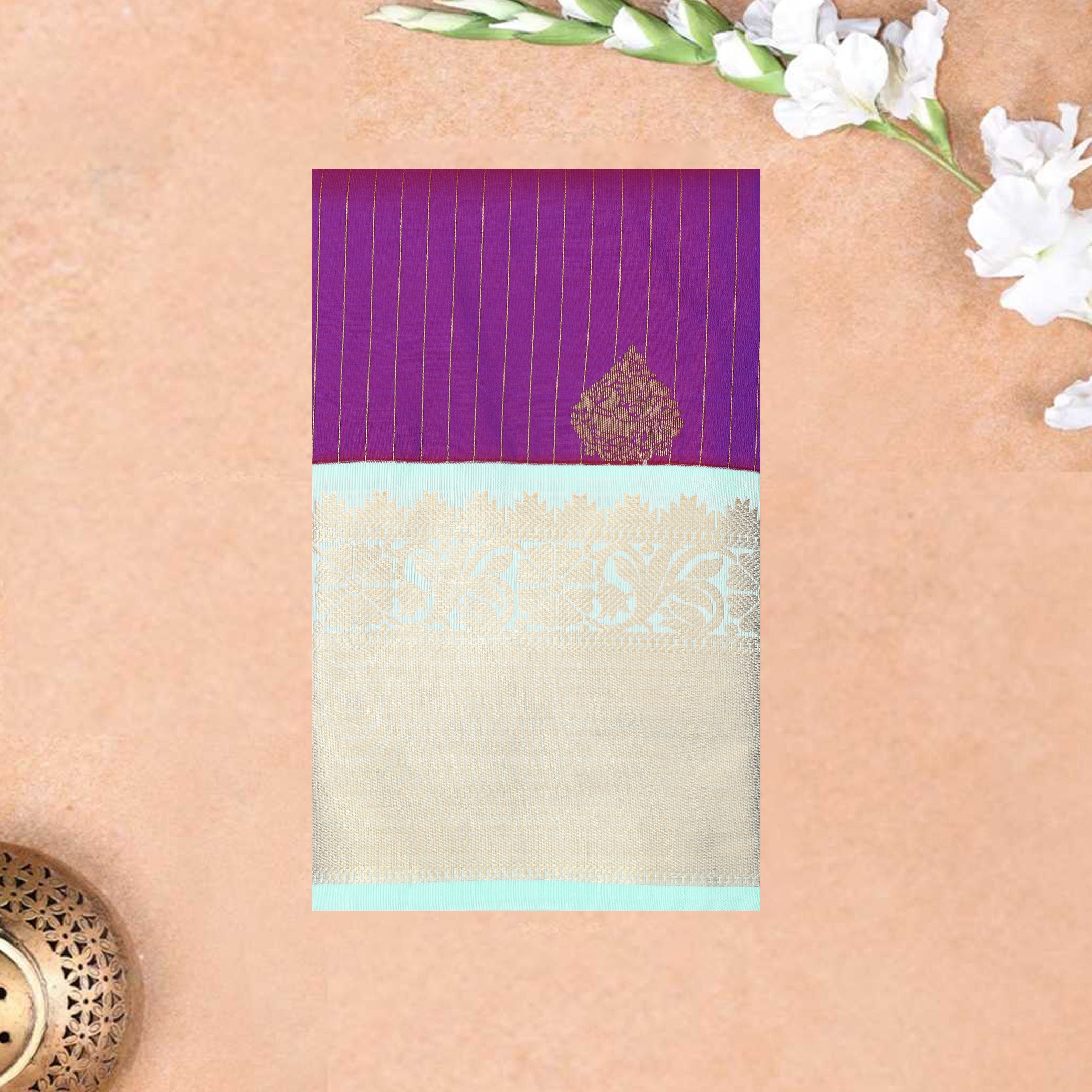 Deep Purple With Light Blue vaira Oosi silk saree