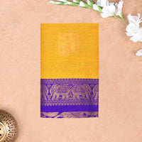Yellow  With  Blue Premium Quality Kalyani Cotton Saree