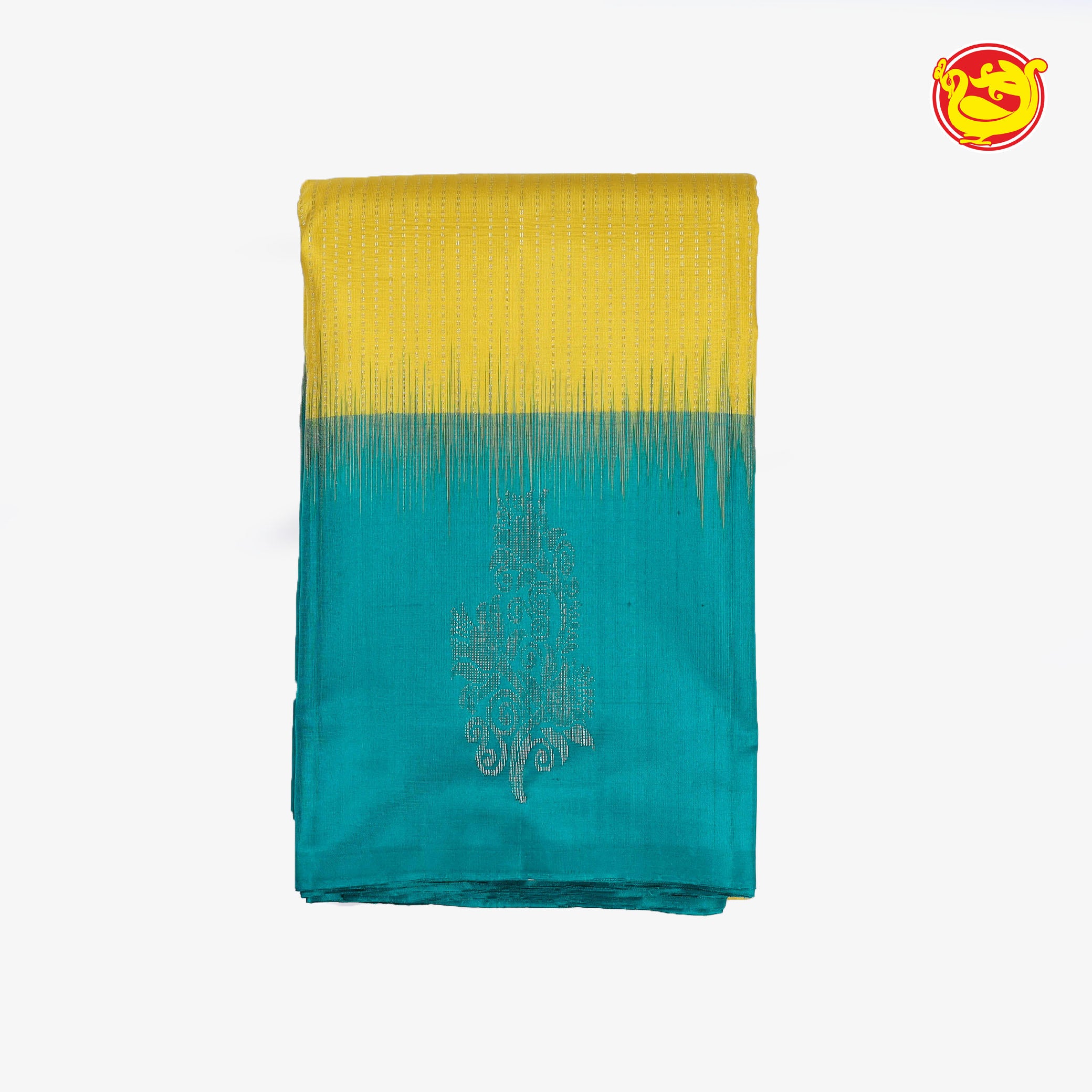Yellow with blue soft silk saree