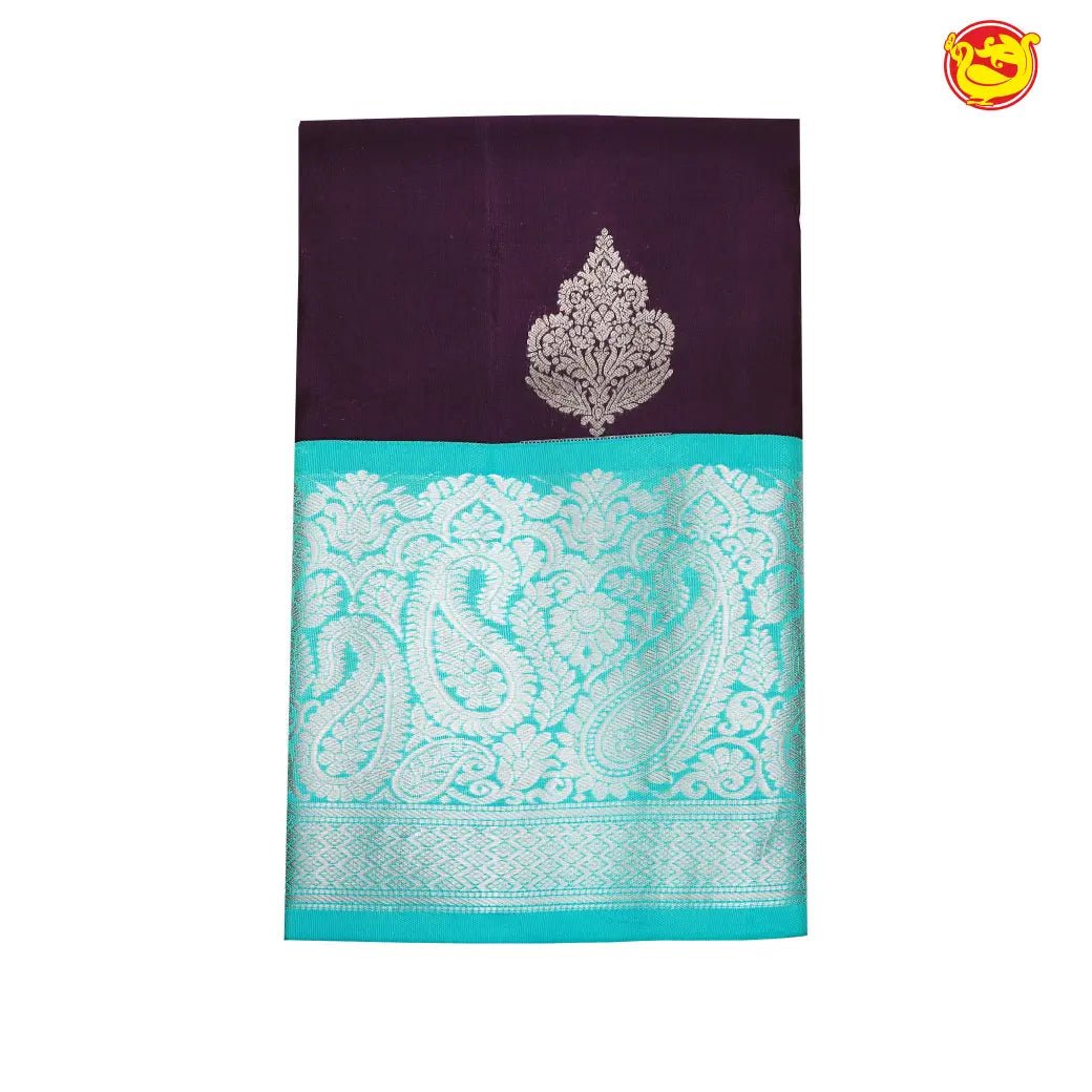 Coffee brown with turquoise blue pure soft silk saree