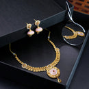 Necklace with jhumkas pair with polki work and pastel pink electroplating