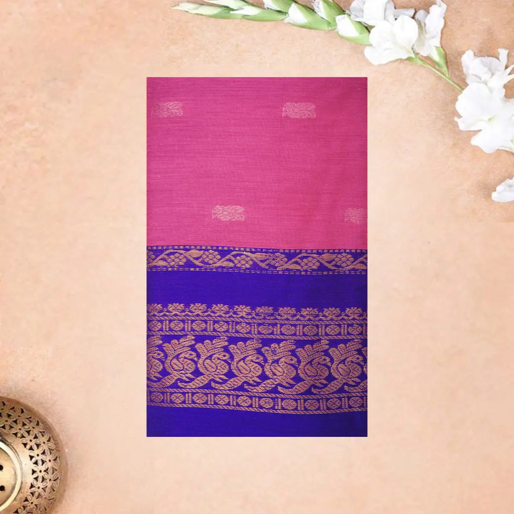 Pink With Blue Premium Quality Kalyani Cotton Saree