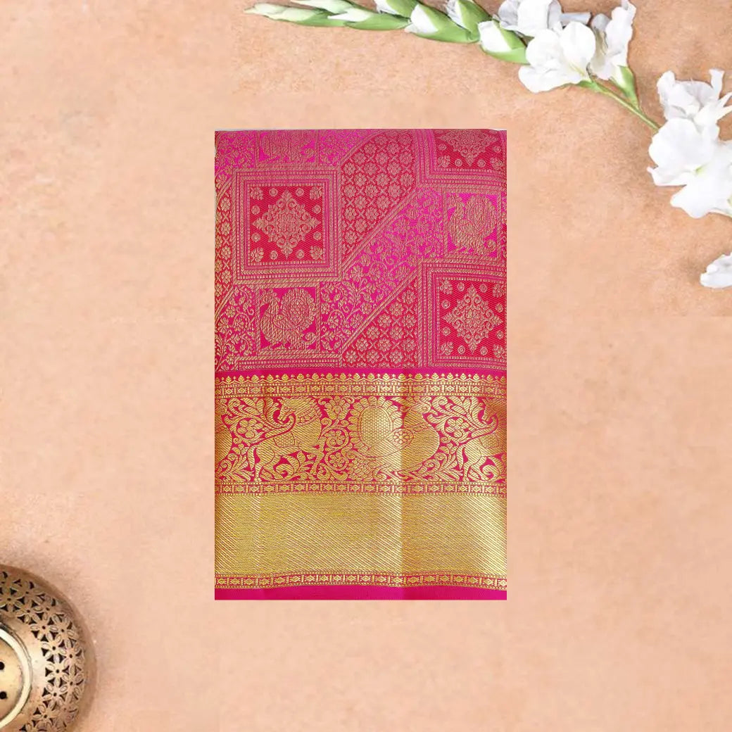 Pink with Gold Zeri Subalaya Wedding Silk Saree