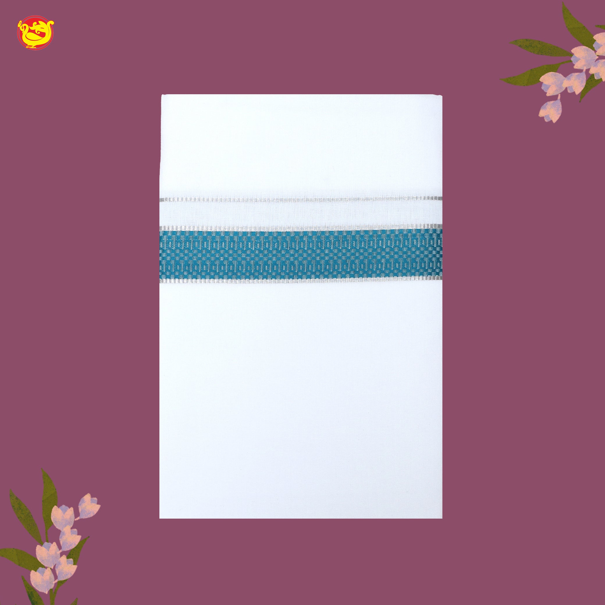 White with Light Yale Blue Fancy Border Single Layer Cotton Men’s Dhoti