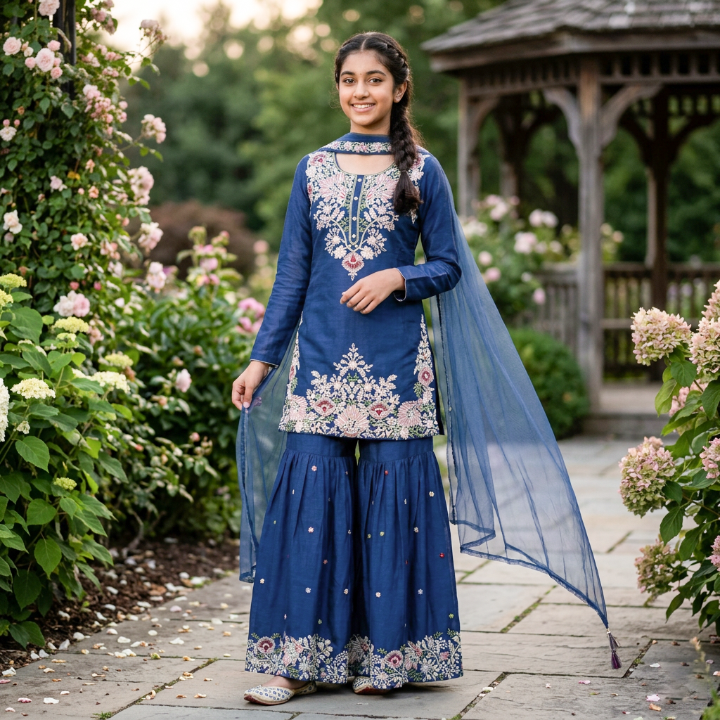 Blue  Color Girls Branded Readymade Sharara set