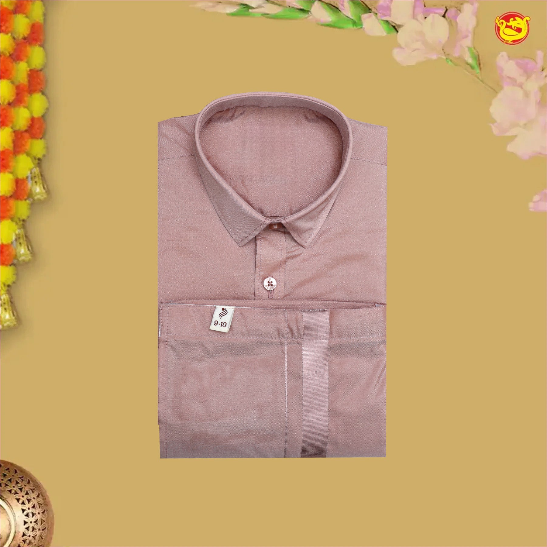 Mauve Colour Tissue  Boy’s  Readymade Shirt And Dhoti Set