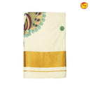 Southloom Exclusive Onam Kasavu Saree With Peacock Design High Quality Embroidery Across Body (Matching Plain Blouse Included) - Thenianantham