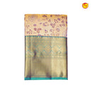 Golden Tissue With Peacock Green Floral Motifs Gold Zari Border Pure Kanjivaram Subhalaya Wedding Silk Saree - Thenianantham