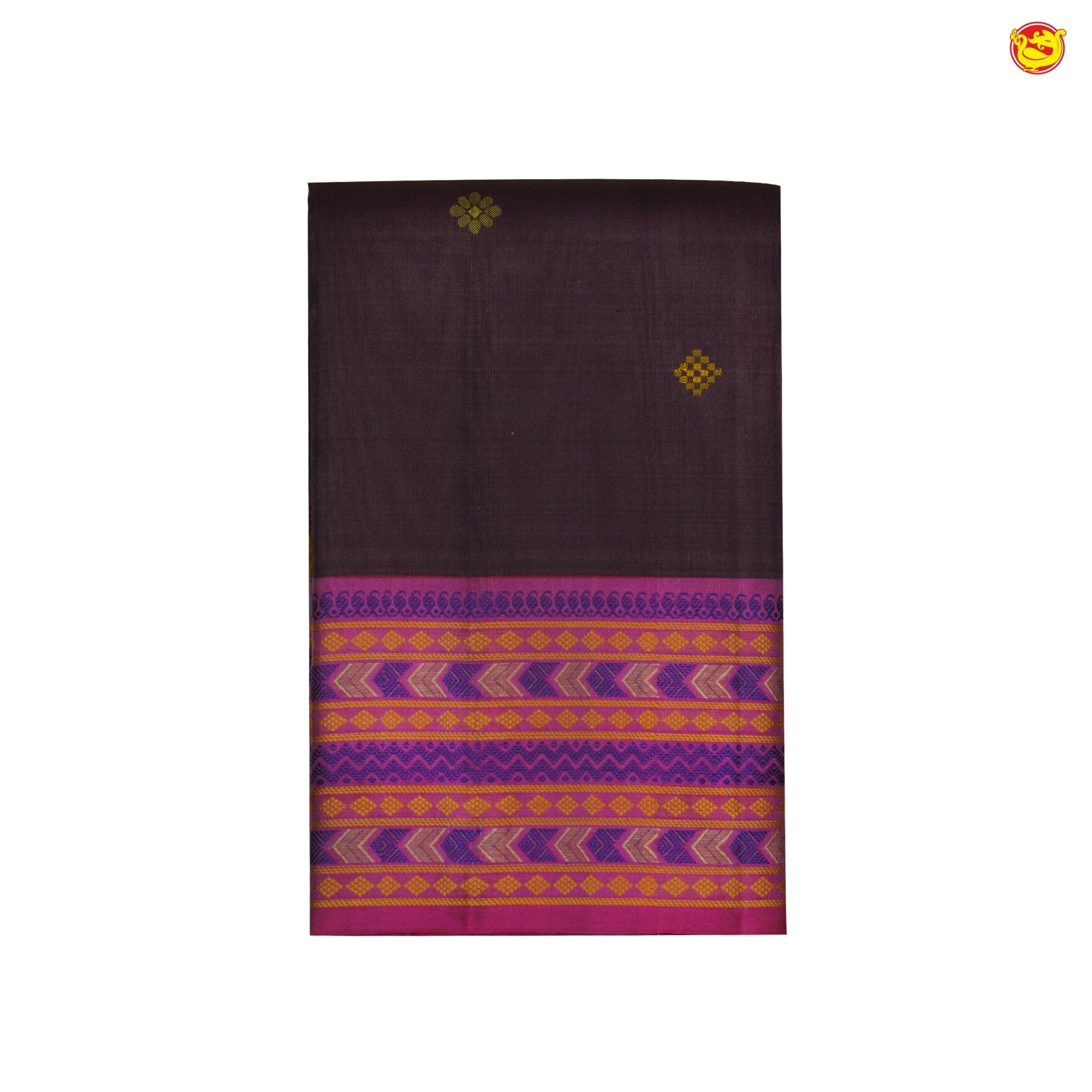 Dark Wine and Purple Jacquard Pallu And Floral Buttas Kanchipuram Soft Silk Saree