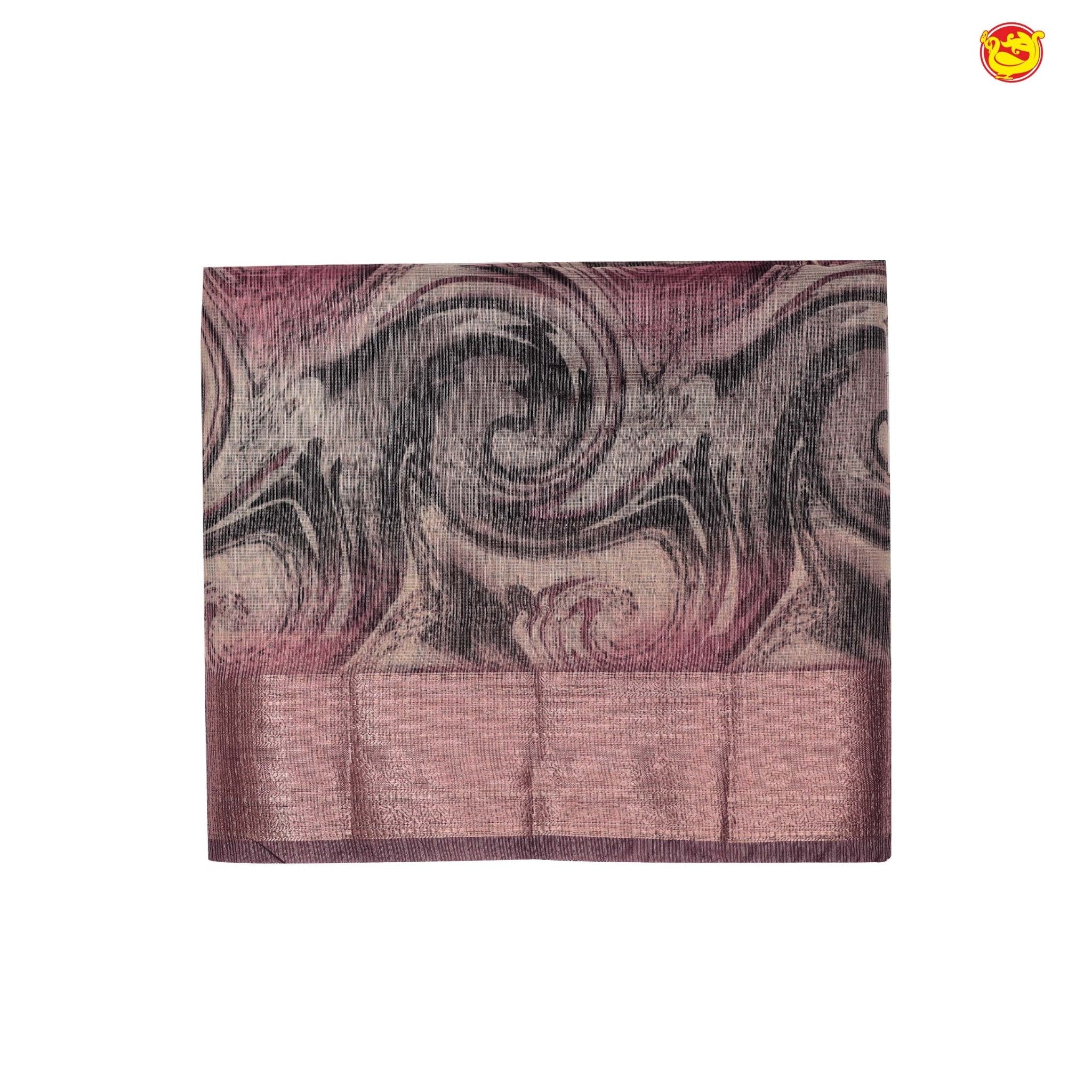 Dark Onion Pink with Gold Zari Border Tissue With Digital Prints saree