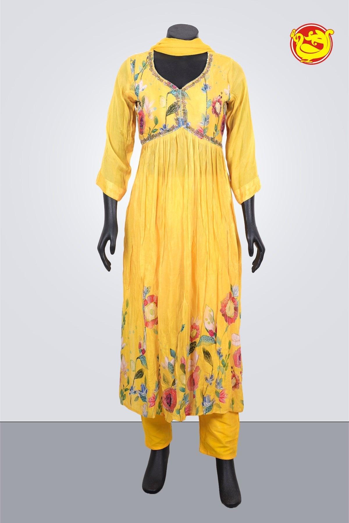 Yellow Ladies Branded Readymade Alia Cut Chudi Set