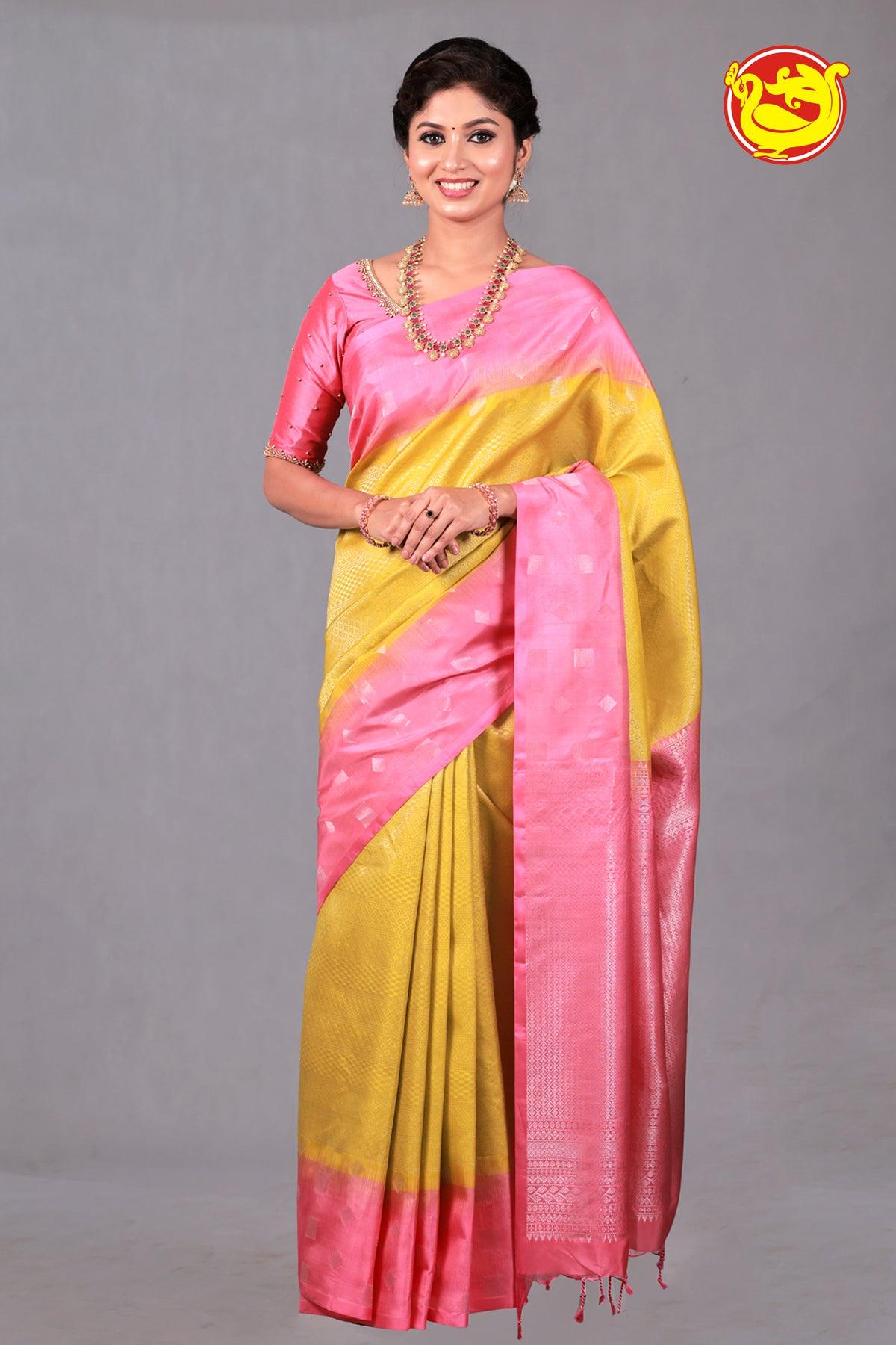 Yellow With Dark Rose Soft Silks Sarees - Thenianantham