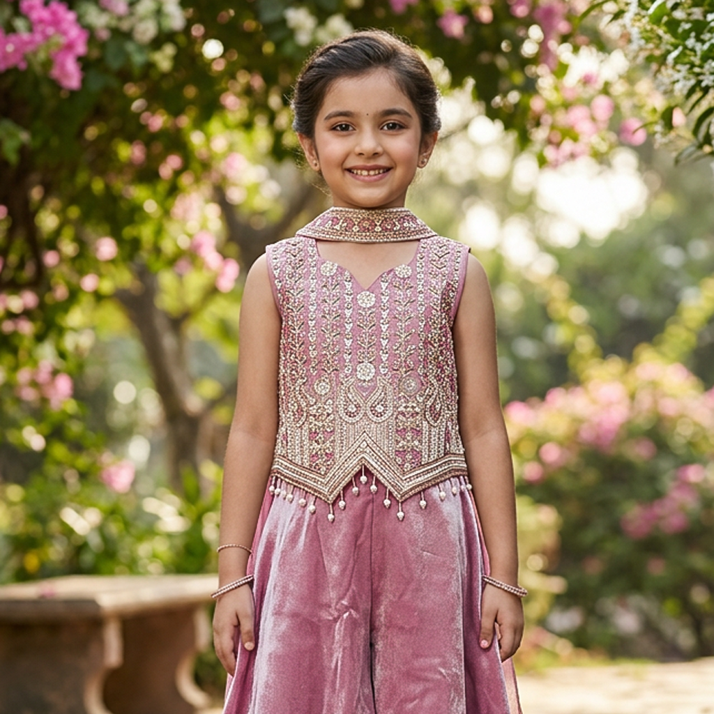 Onion Pink Color Girls Branded Readymade Sharara set