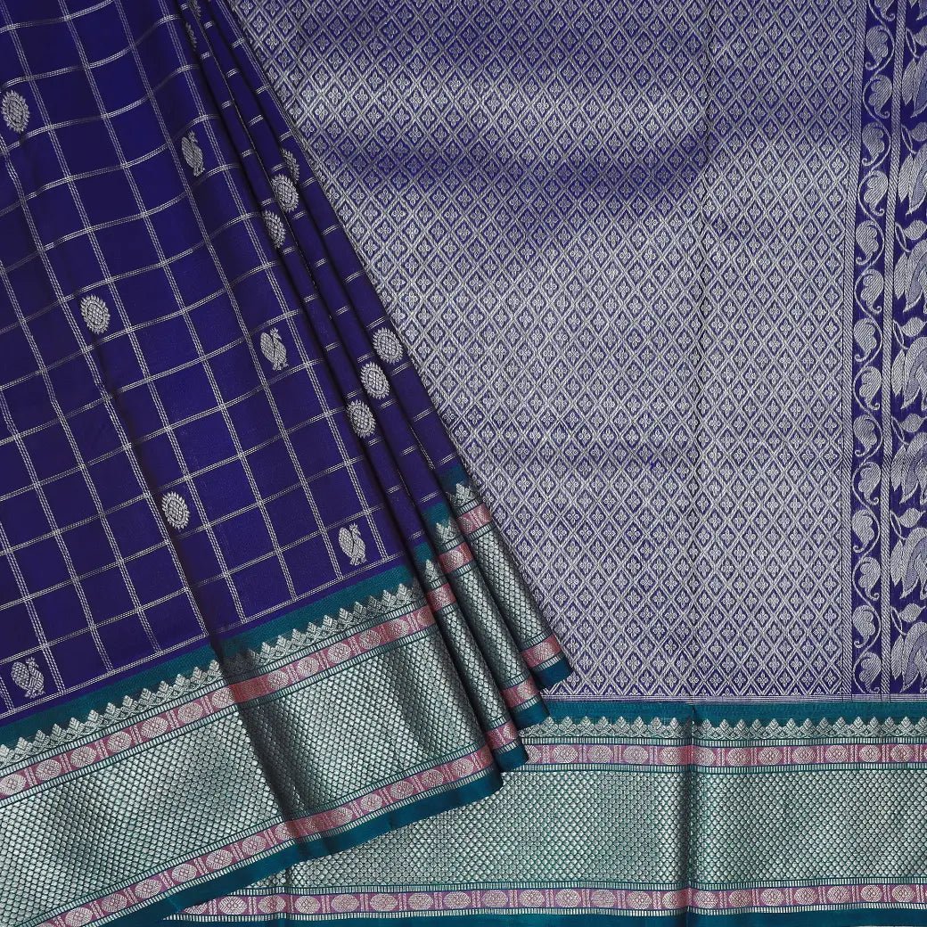 Royal blue with peacock blue Venkatagiri  Soft Silk Saree