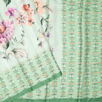 Pastel green floral design Semi Chanderi Silk Saree
