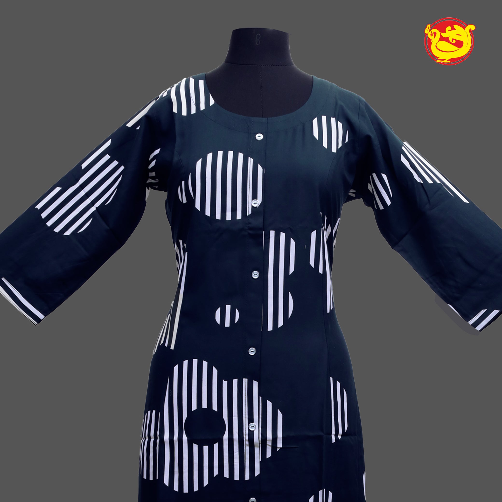 Navy Blue with White Printed Ladies Branded Readymade Long Top