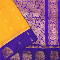 Yellow  With  Blue Premium Quality Kalyani Cotton Saree