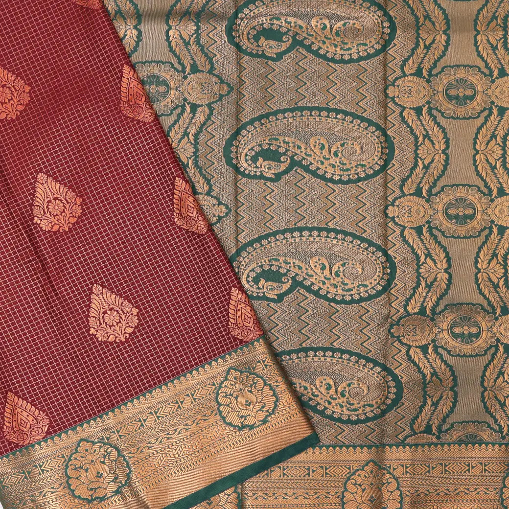 Maroon with Green Art Silk Saree