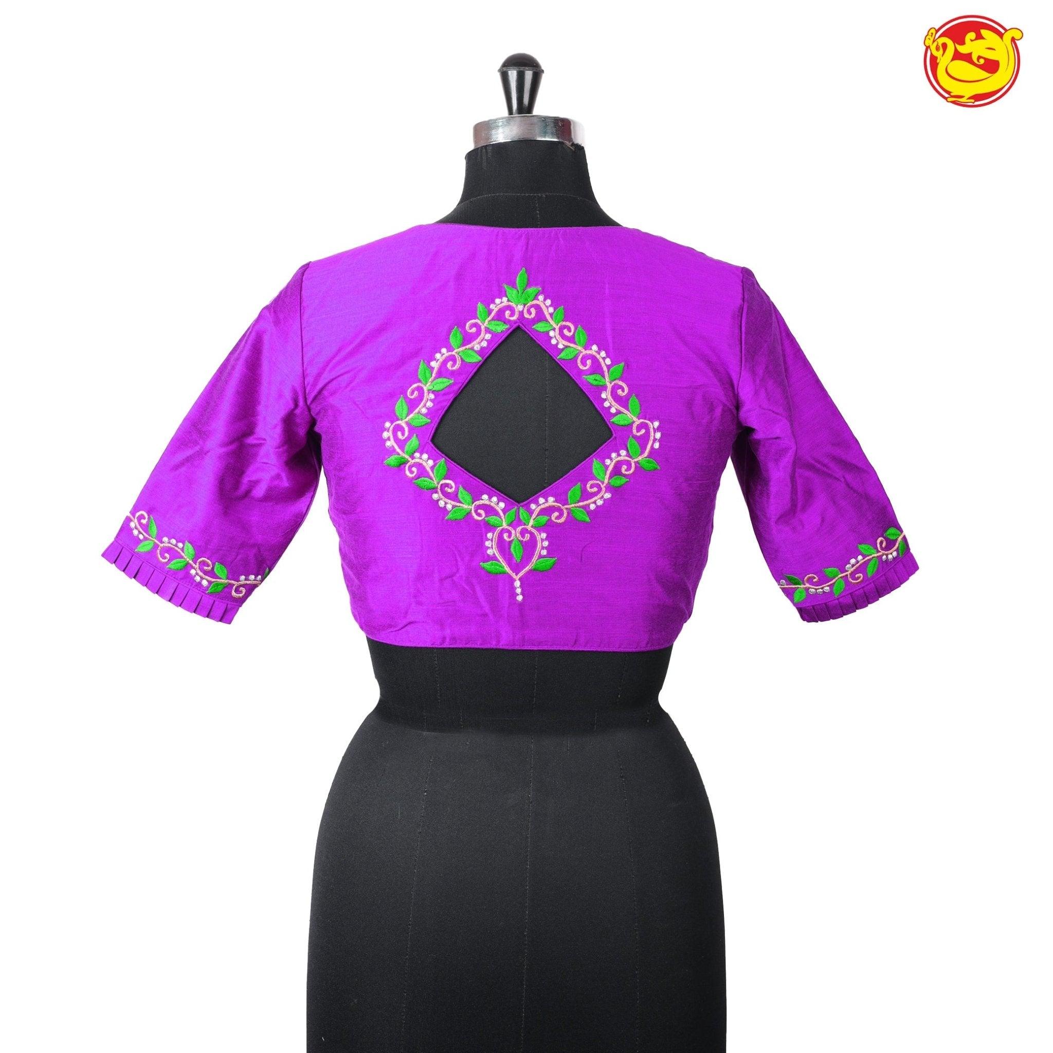 Purple With Floral Embroidery Work Pure Cotton Ready made Blouse