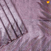 African Violet with Cutwork and Stonework Border With Floral Leaf Digital Prints Tissue Crush saree - Thenianantham