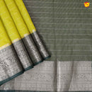 Mustard Yellow With Bottle Green Stripes Design Semi Silk Blend Saree With Double Blouse Concept - Thenianantham