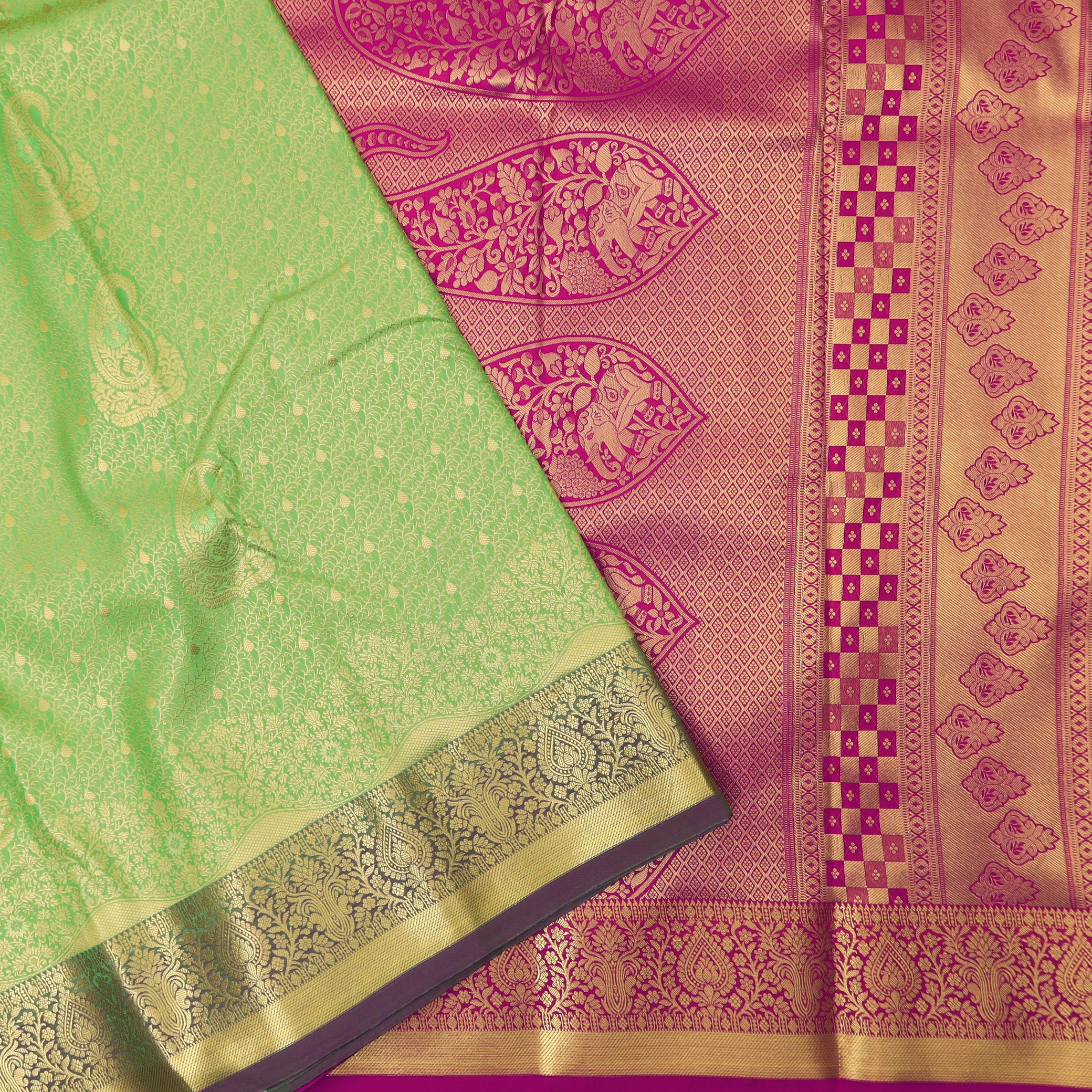 green and pink Art Silk Saree