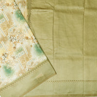 Olive Green With Sandel Floral Design Dola Silk