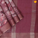 Light Maroon With Floral Design Zari Border Digital Print Semi Linen Saree