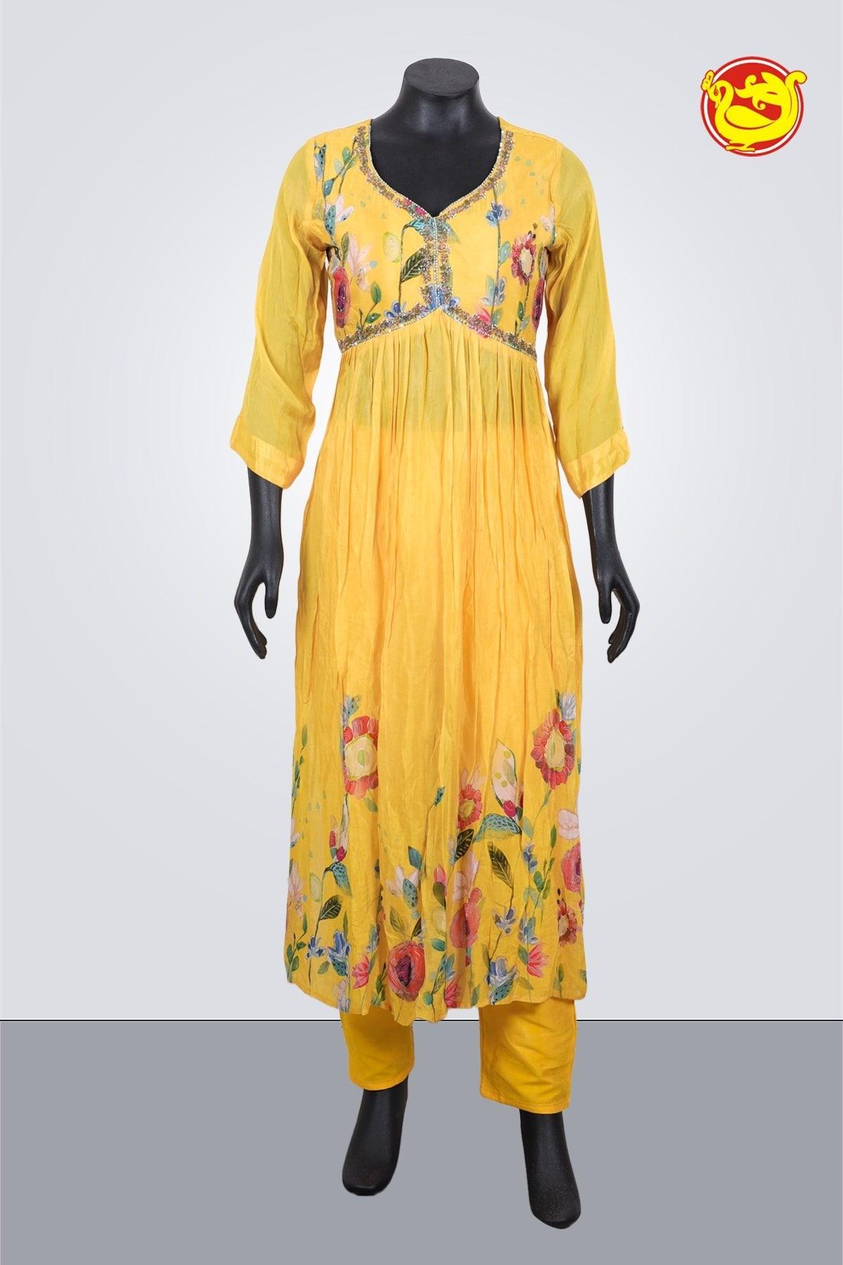 Yellow Ladies Branded Readymade Alia Cut Chudi Set