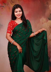 Green colour Satin Stone Work Sarees