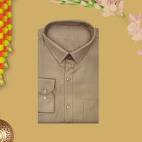 Sandel With White Cotton Readymade Shirt and Singel Matching Border Dhoti Set For Men