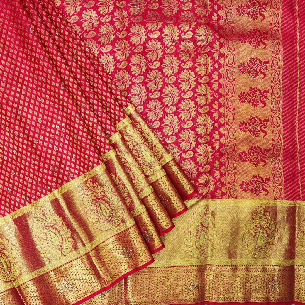 Red  with Gold Zari Border Wedding Silk Saree