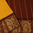 Mustard Yellow with Chocolate Brown Sungudi Cotton Saree without Blouse