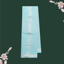 Couple Combo Tissue Silk Set – Men’s Shirt & Dhoti with Matching Women’s Saree With Aqua Blue With Silver Zari Border